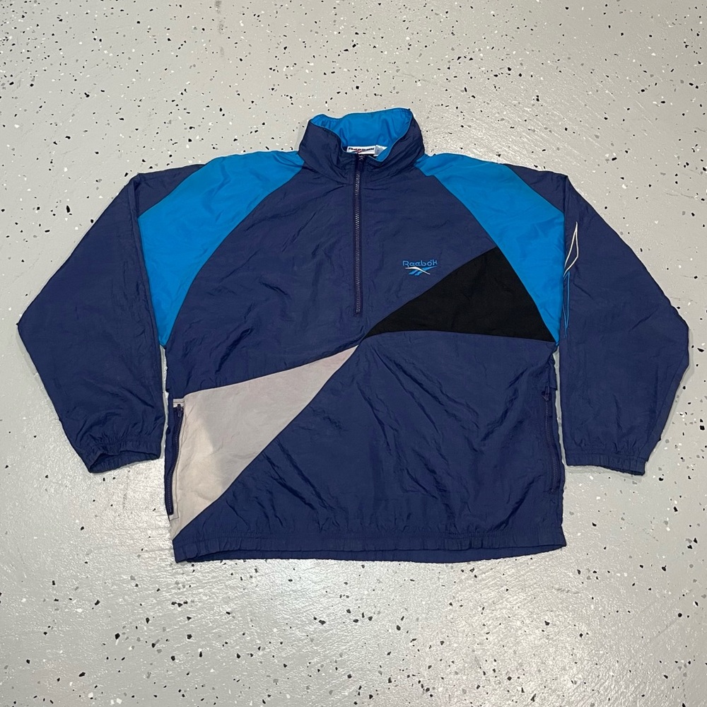 Vintage 90s Reebok Windbreaker Nylon Jacket Size Medium Blue White